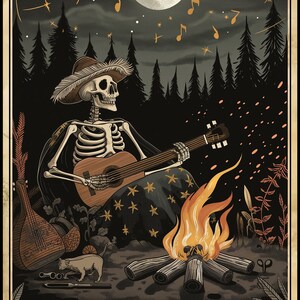 Póster de esqueleto estilo vintage, arte mural con cartas del tarot, estampado botánico, decoración de brujas, decoración estética para habitaciones, idea de regalo única.