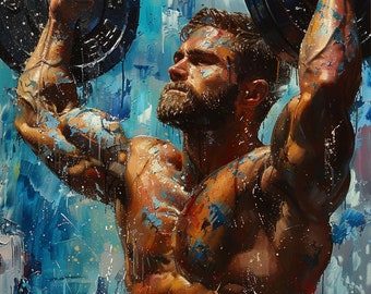 TEN Male Weightlifter Digital Prints Athlete Artwork Fitness Wall Art Gym Decor Muscular Man Lifting Workout Inspiration Modern Canvas Print