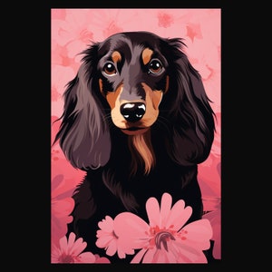 DREI bunte rosa Dackel Hund Pop Art Digitaldruck, Cartoon Haustier Porträt, Dackel Hund Poster, für Dackel Hund Mama.