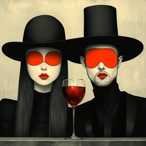 8 Ultra Modern Man Woman Art, Black Red Wine Scene, Large Square ...