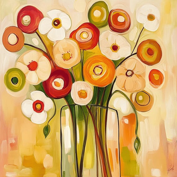 15 Floral Print Wall Art Orange Flowers Large Square Artwork