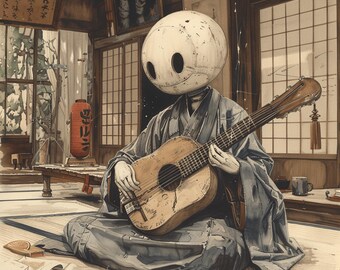 13 Biwa-bokuboku Tsukumogami Digital Prints - Japanese Folklore