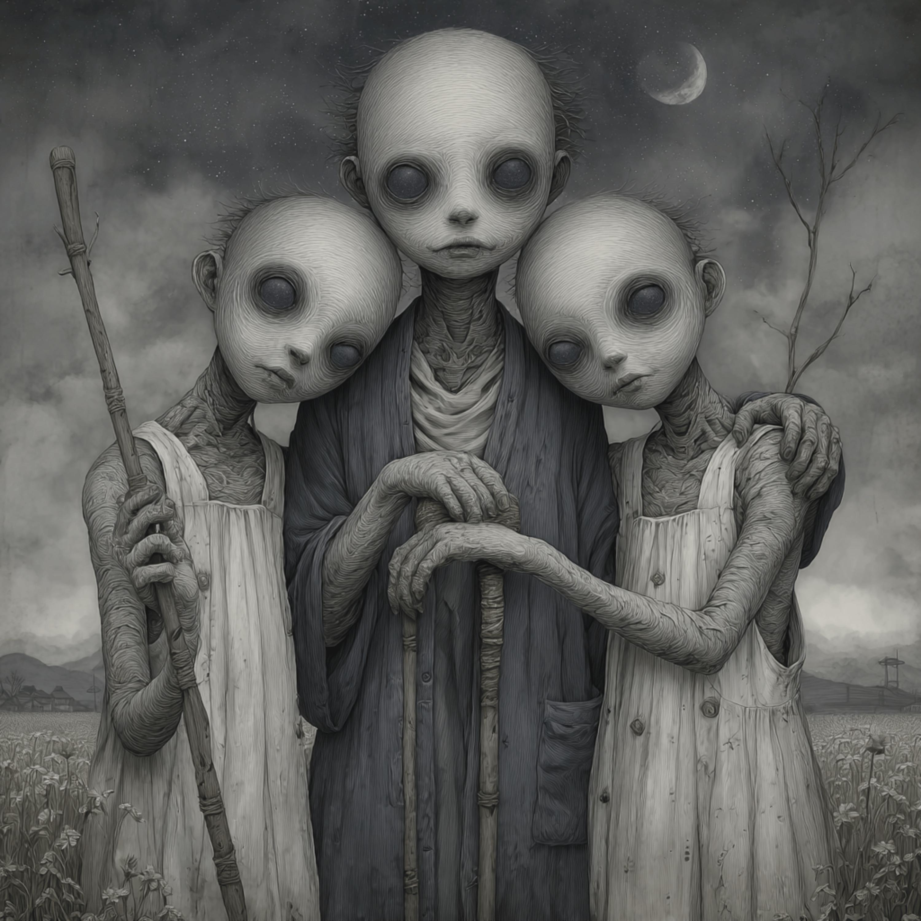 20 Surreal Grey Alien Art Collection Dark Sci Fi Portraits Monochrome ...