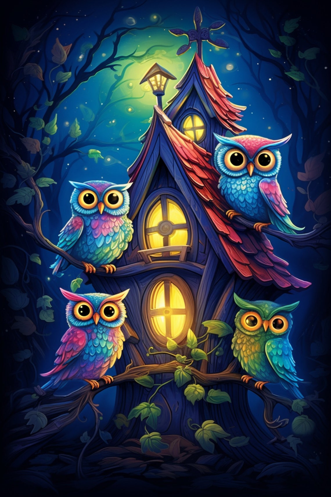 NINE Owls and Houses Childrens Illustrations Printable Affordable ...