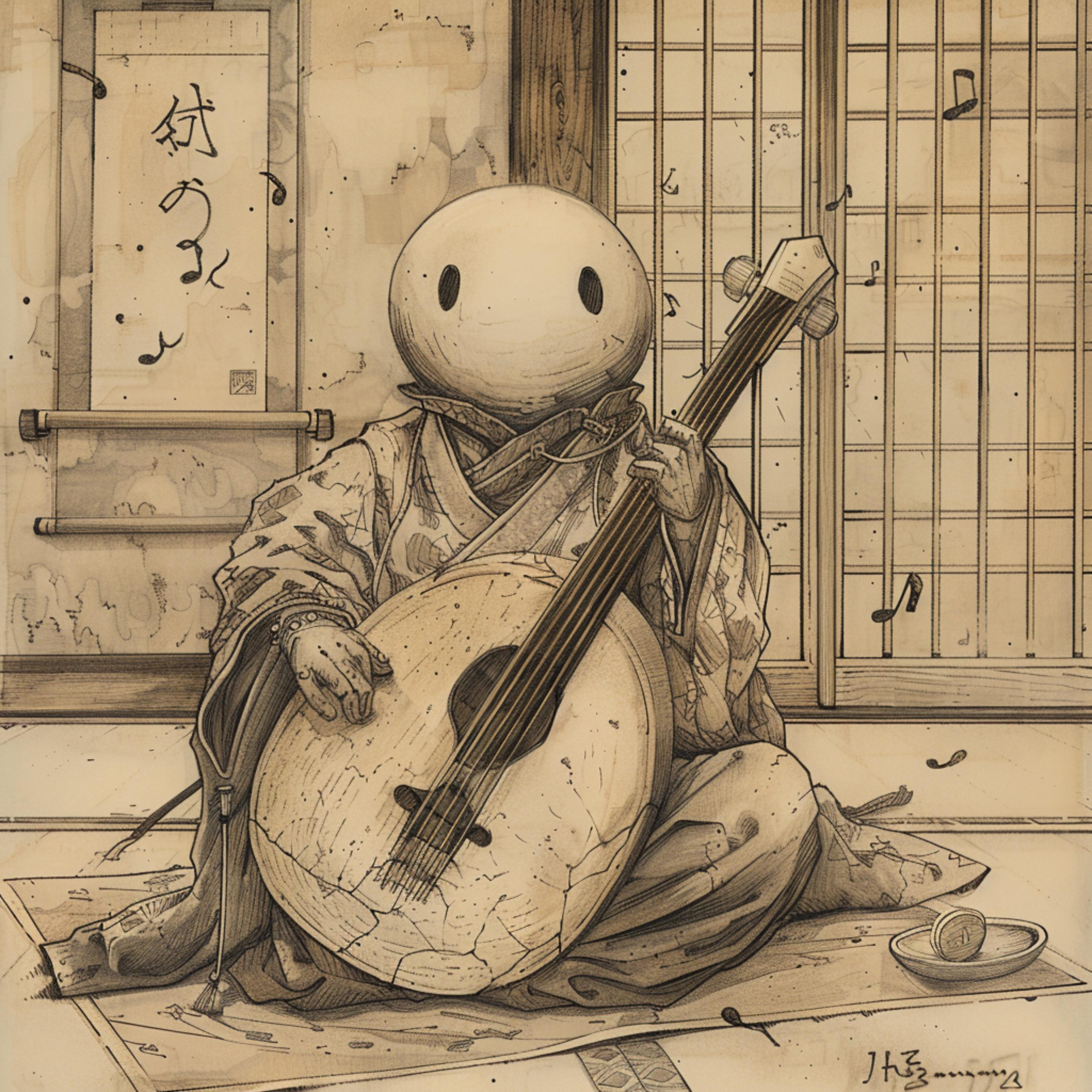13 Biwa-bokuboku Tsukumogami Digital Prints - Japanese Folklore
