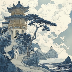 12 Japanische Szene Digital Art Set, Monochromes Großes Quadratisches Poster, 12 Kunstwerke Bilder, Traditionelle Japanische Landschaft