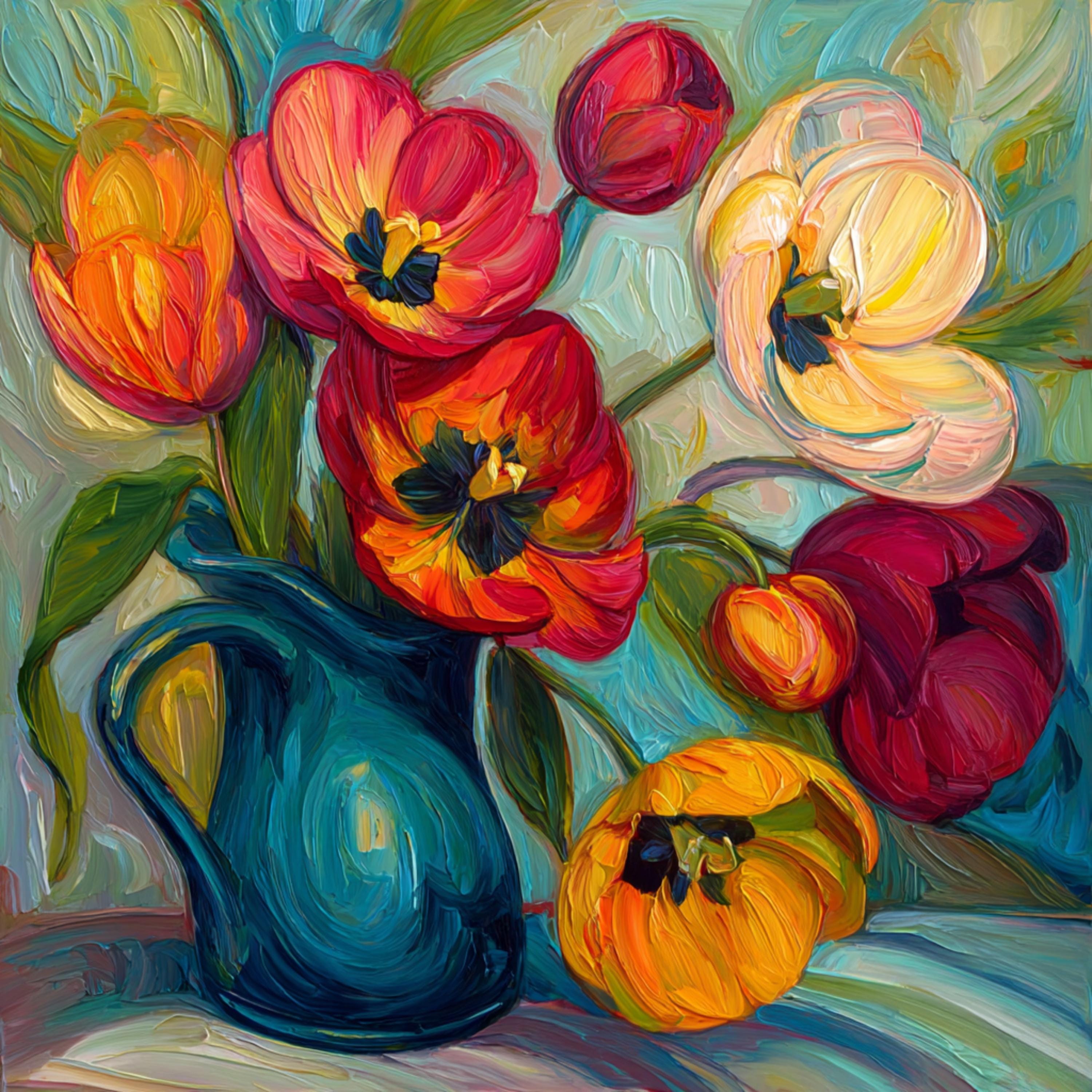 Floral Still Life Prints: Colorful Tulip Wall Art (digital