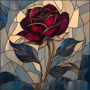 12 Stained Glass Rose Art Print, Large Square Poster, Living Room Wall ...