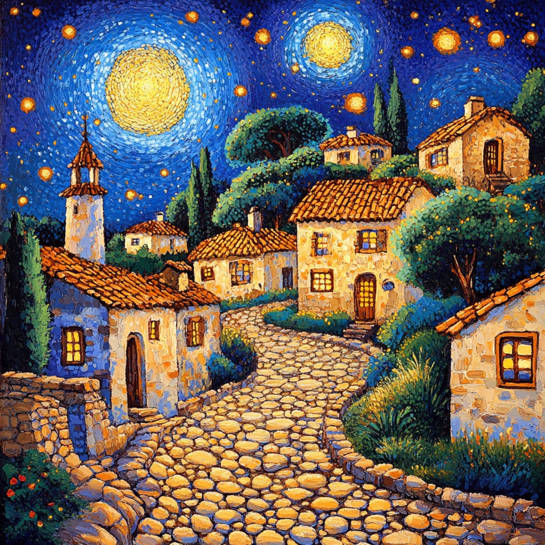 Starry Night Village Town Art Digital Download Set of 12, Night Sky ...