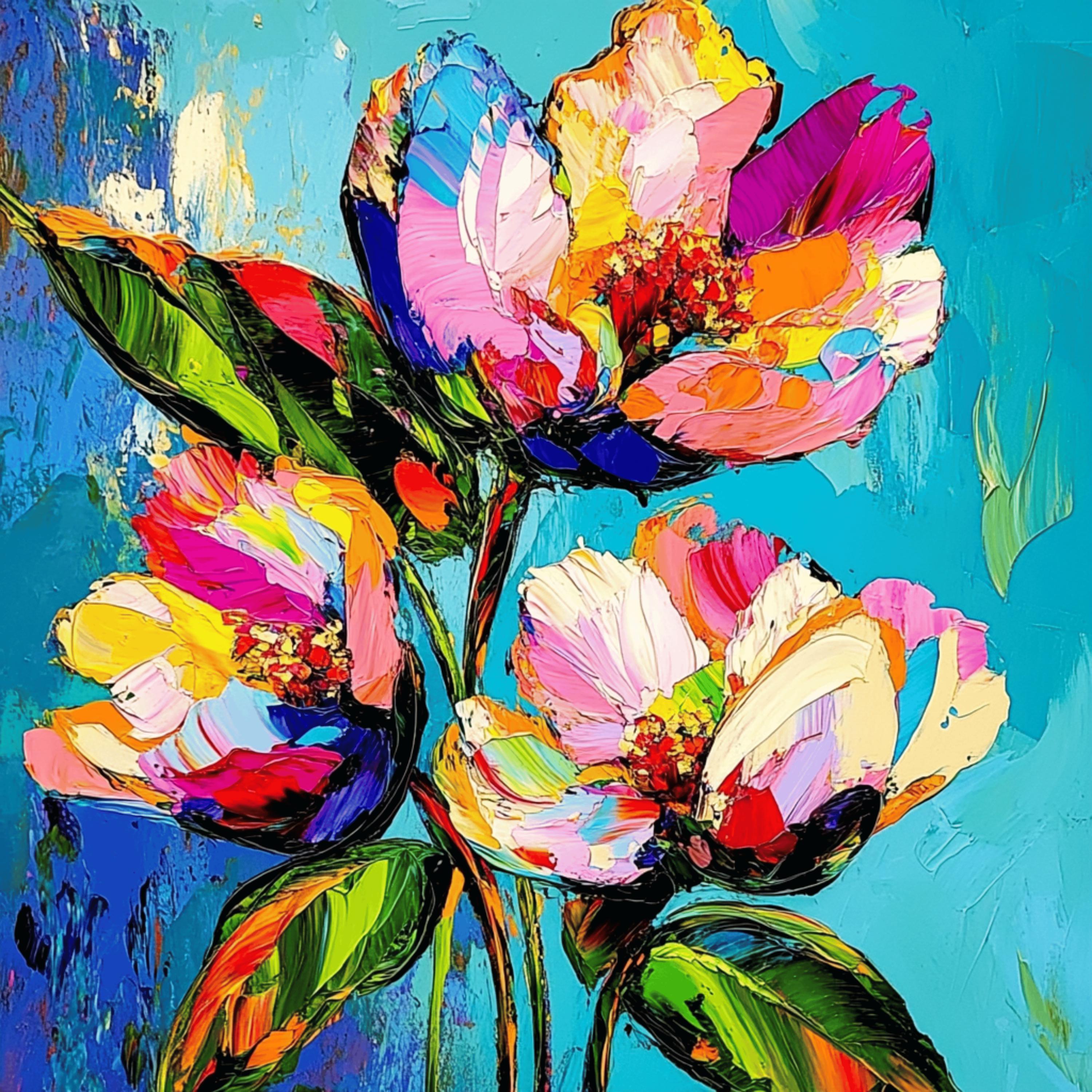 マルチカラーの花の抽象アート - 大胆な壁の装飾、モダンなホーム