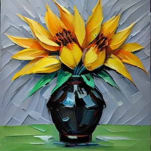 DIECISÉIS Flores abstractas en jarrones Impasto Descarga digital instantánea Decoración de pared asequible Póster Impresión de obras de arte Colores llamativos Moderno