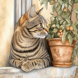 Tabby Cat in the Window - 13 Printable Digital Art Images for Cozy Home Decor, Cat Lover Gifts, and Wall Art, DIY Artwork Prints