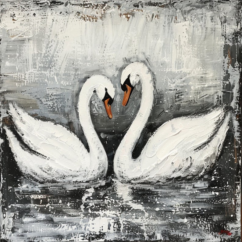 EIGHT Elegant Swan Couple Digital Art, Romantic Black and White Bedroom ...