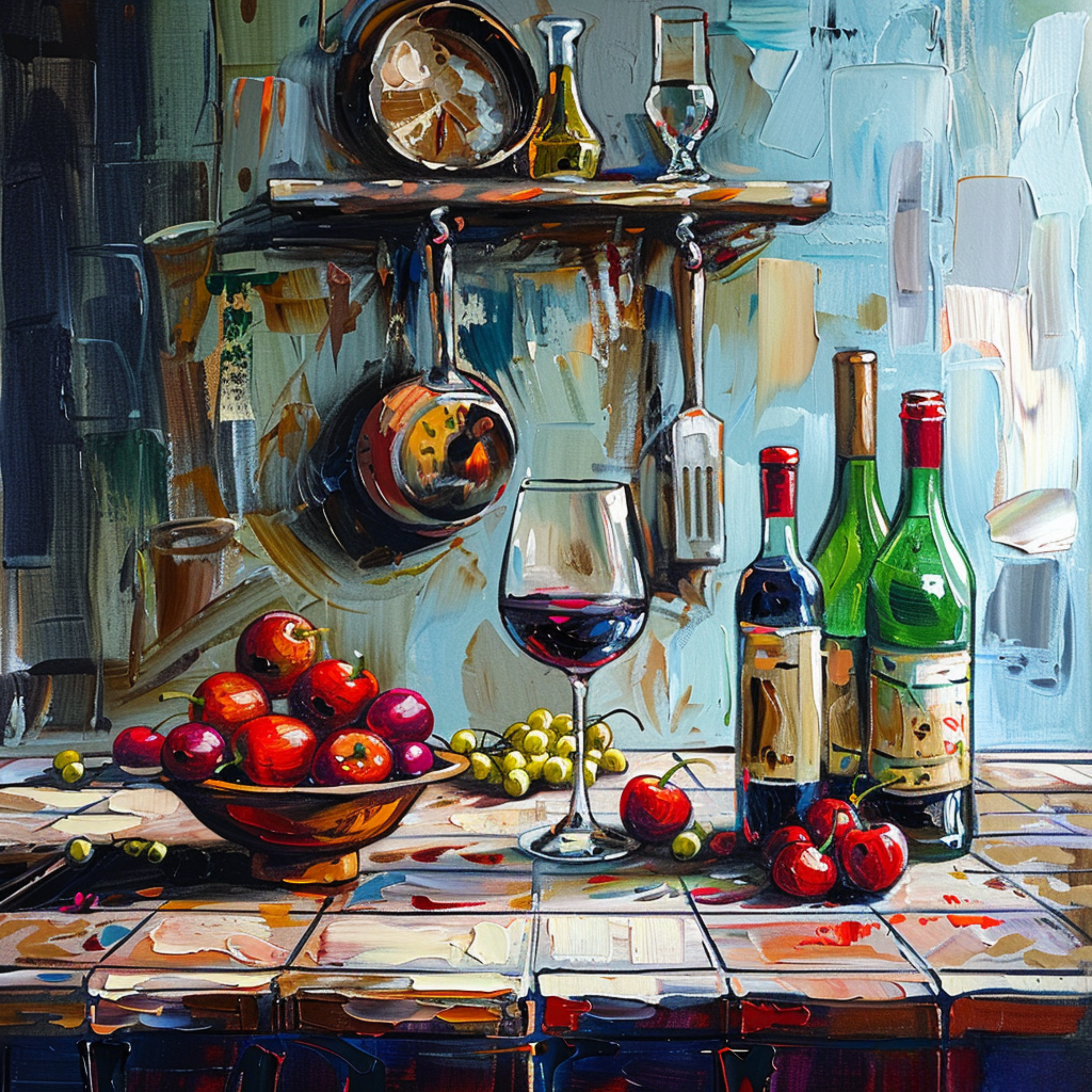 EIGHTEEN Abstract Kitchen Wall Art, Colorful Dining Room Decor, Wine ...