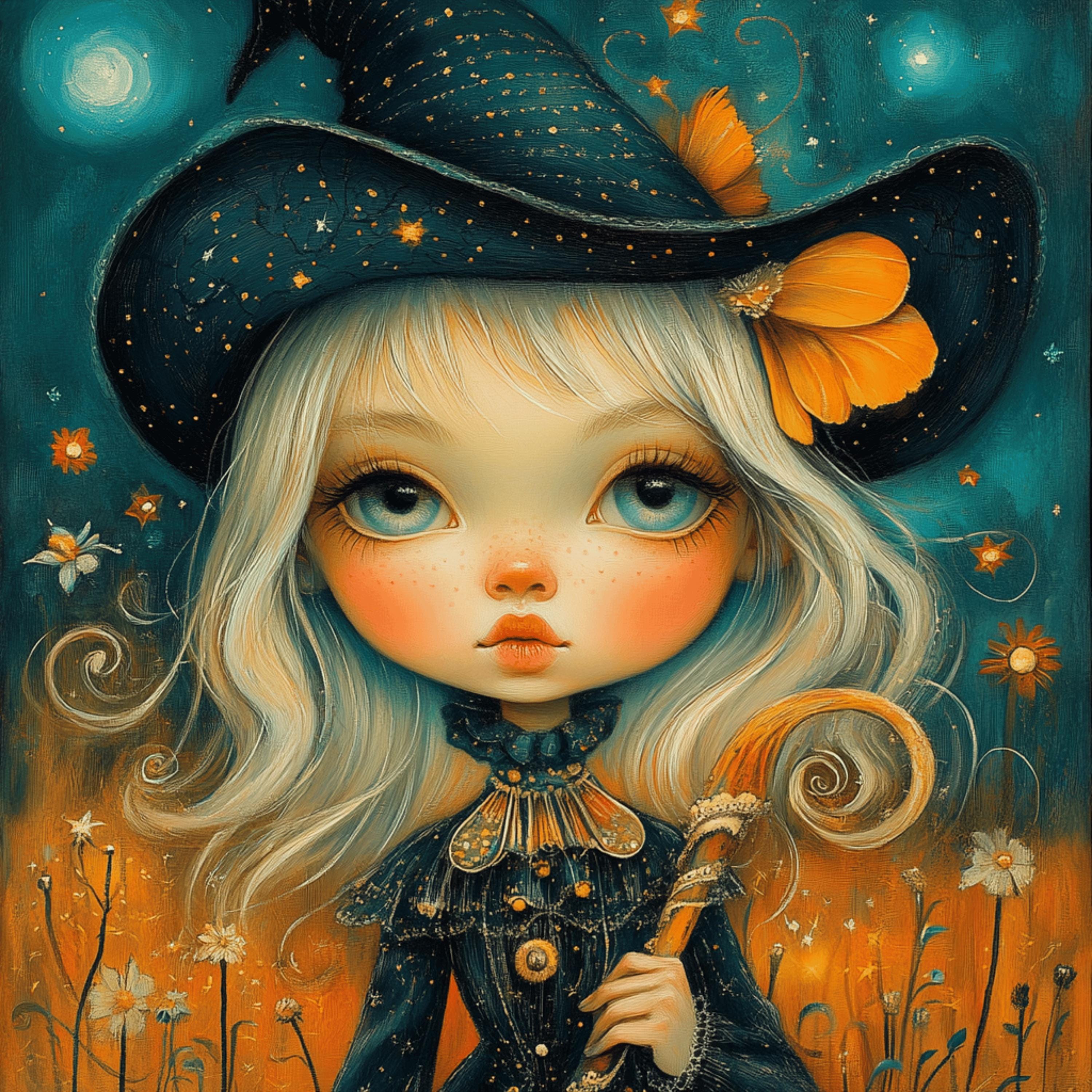16 Whimsical Witch Art Poster Cute Witch Girl Decor Fantasy Wall