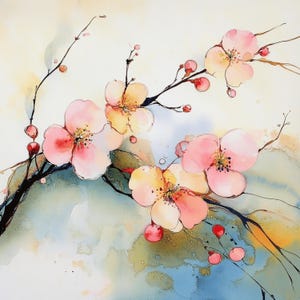 Cherry Blossom Art 11 Digital Prints Floral Printable Decor Watercolor Cherry Artwork Elegant Home Decor Sakura Spring March Birth Flower