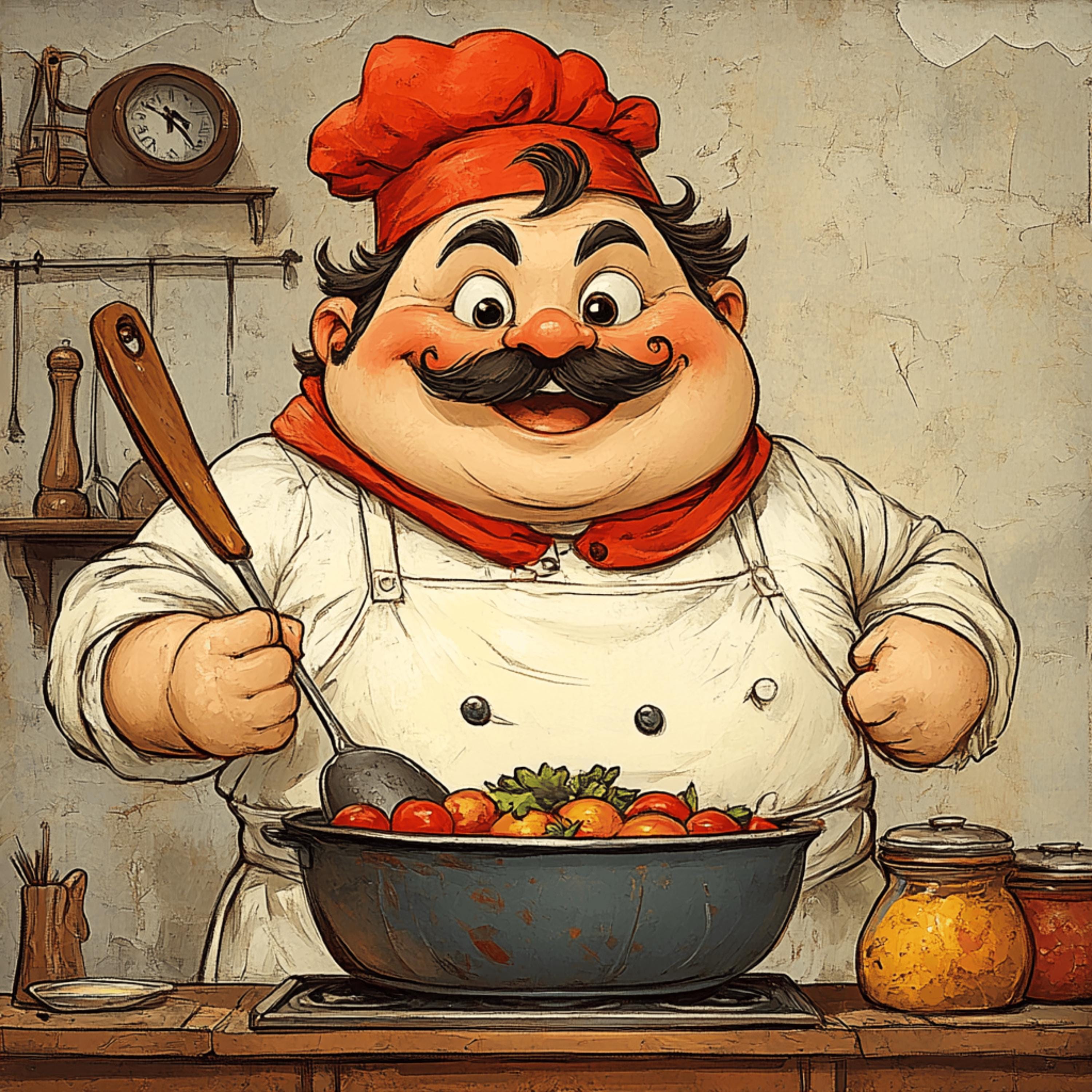 EIGHT Chef Illustrations Wall Art, Large Square Wall Art Decor, Digital ...
