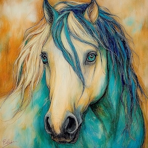 26 Wunderschöne Pferde Digitale Kunst, Tierposter, Buntstiftzeichnung, 26 große quadratische Bilder, Pferdewanddekor, digitaler Download.