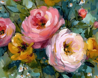 12 Romantic Rose Digital Art, Pink and White Floral Wall Art Prints, Botanical Flower Illustrations, Instant Download
