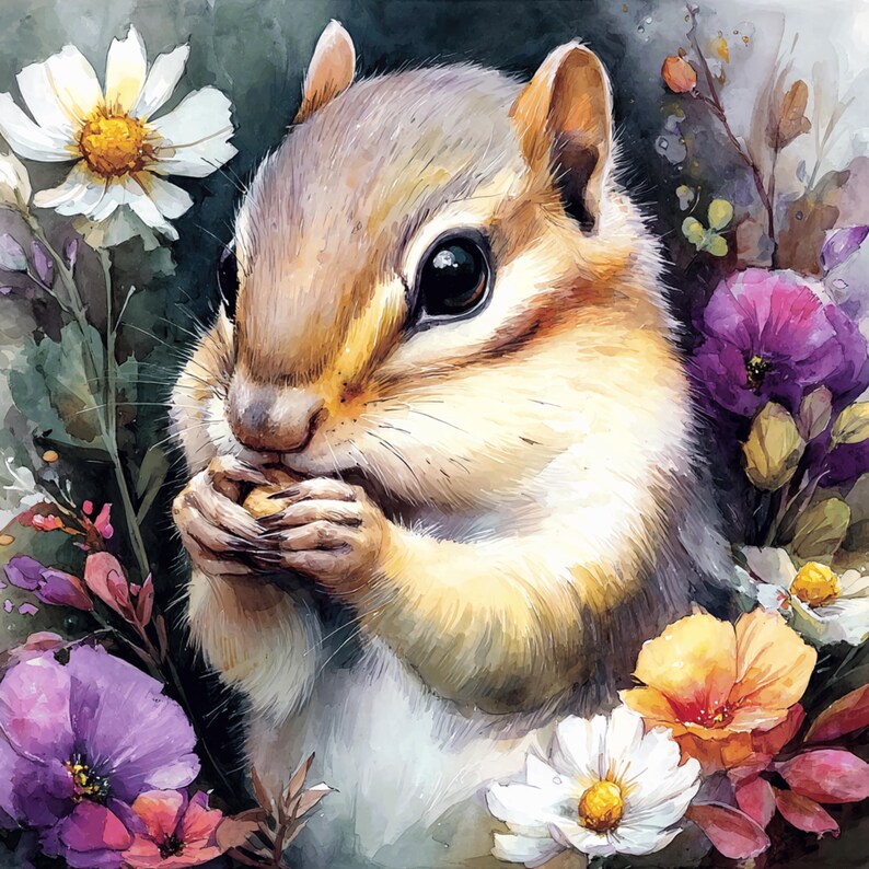 Chipmunk Digital Art Set of 20 - Cute Woodland Animal Prints ...