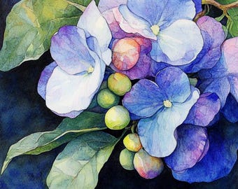 12 Hortensien Aquarell abstrakte florale digitale Bilder Set von 12, großes quadratisches Kunstwerk Poster für Wohnkultur, lebendige Blumenwandkunst
