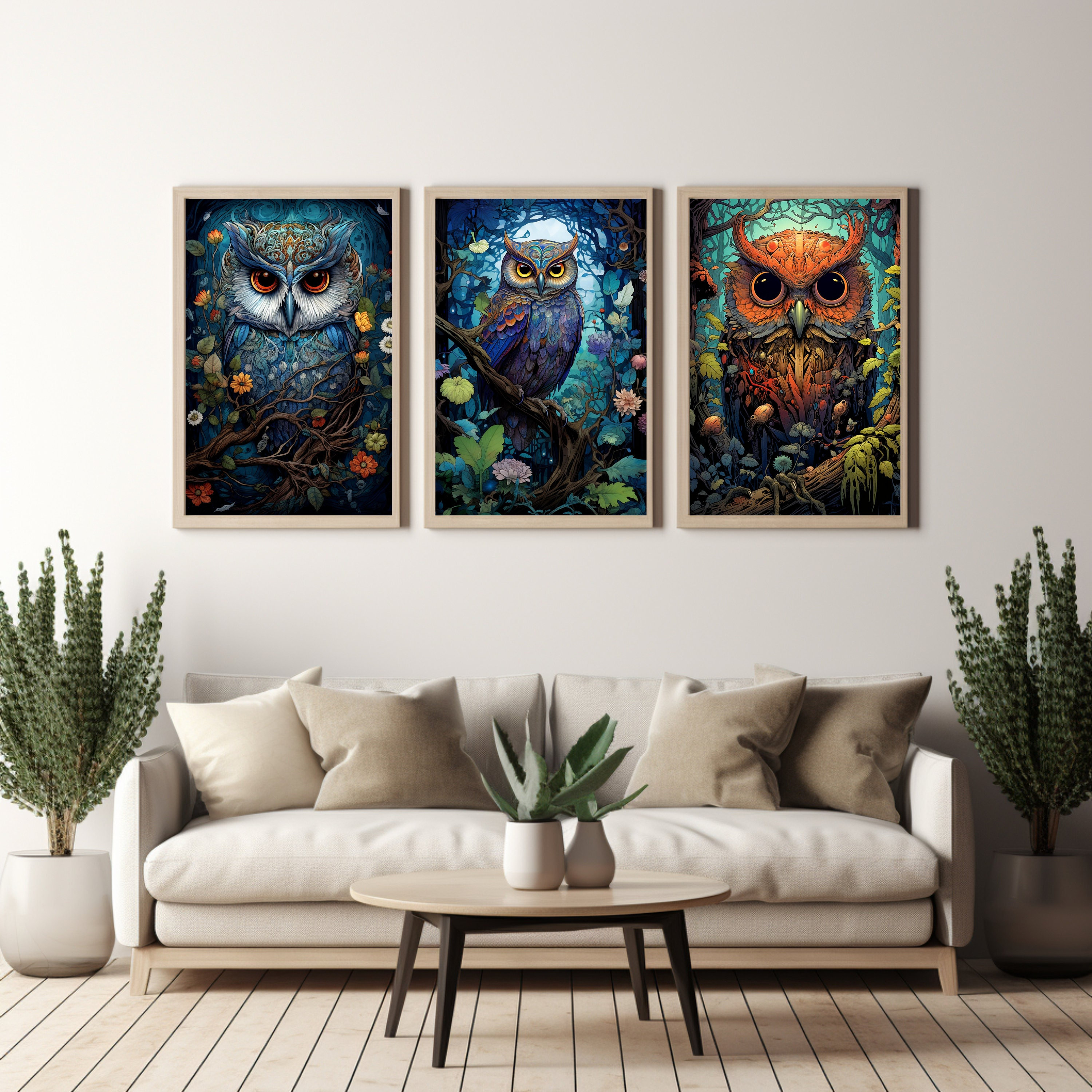 Triptych Digital Download Three Owls Wall Art