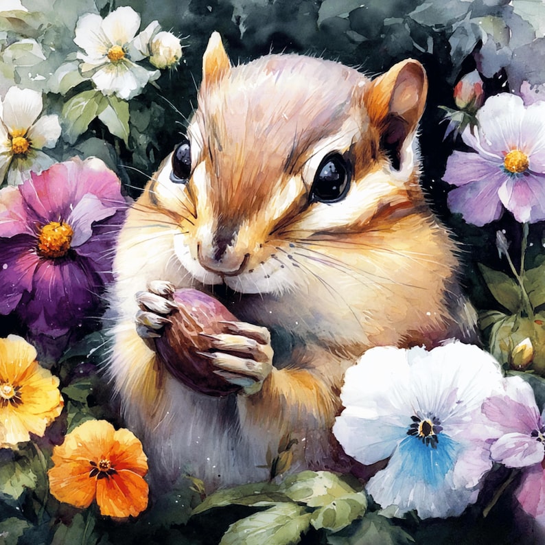Chipmunk Digital Art Set of 20 - Cute Woodland Animal Prints ...