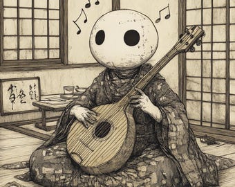 13 Biwa-bokuboku Tsukumogami Digital Prints - Japanese Folklore