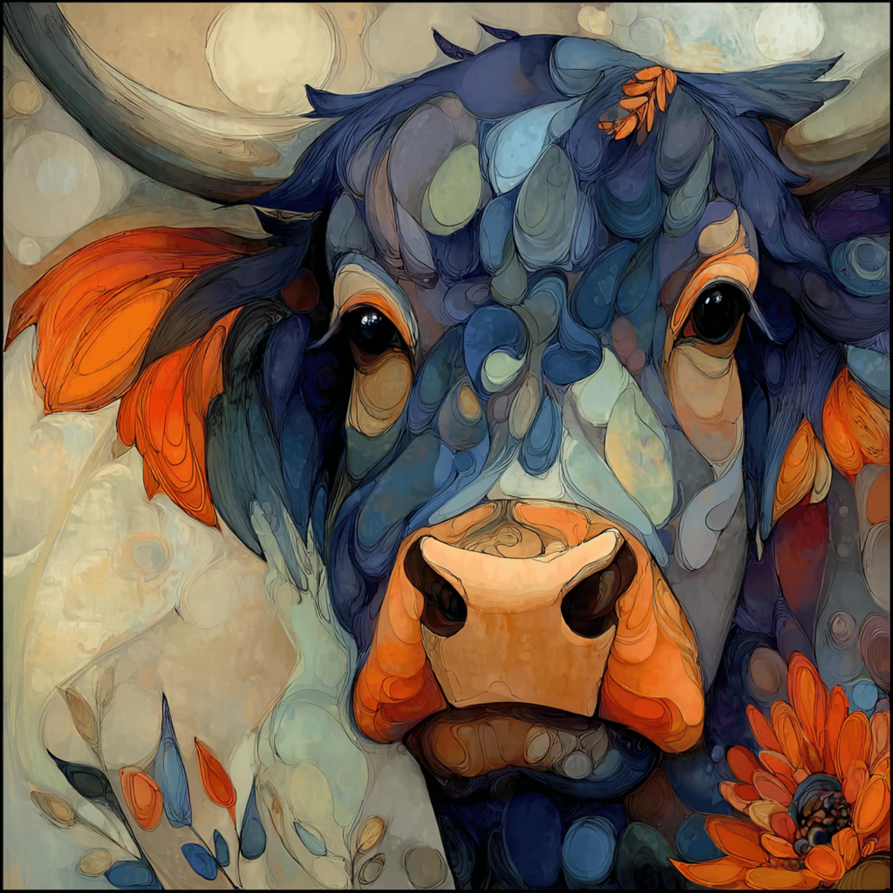 30 Colorful Highland Cow Artwork Set With Bold Painterly Bulls for Wall ...
