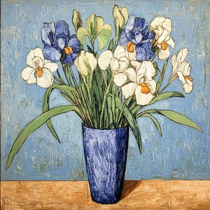 50 Blue Iris Flowers Digital Art, Square Large Artwork Prints, Beautiful Floral Wall Decor, Irises Botanical Illustration
