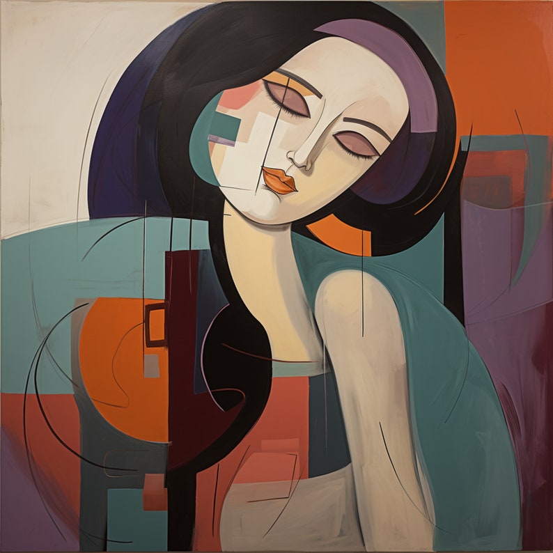 NINE Modern Abstract Female Portrait Wall Art, Bold Cubist Influence ...