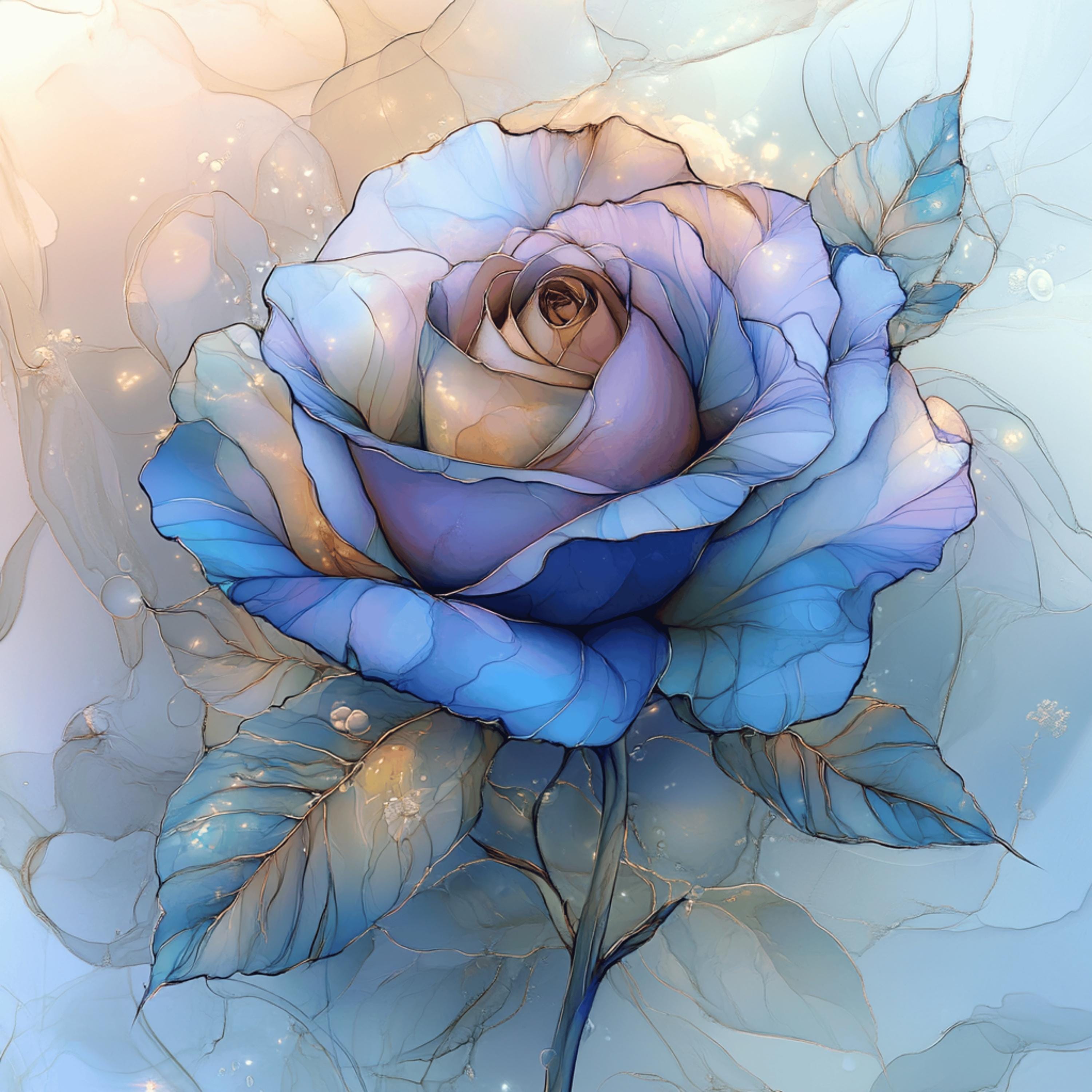 画材 BLUE ROSE Blue Rose Pastel Stained Glass Effect Artwork, 15 Flower Digital