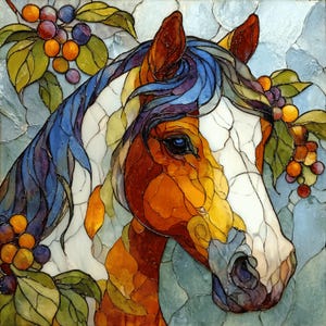 Stained Glass Horse Portrait: Equestrian DIY Wall Art (Digital Download, 300 DPI PNGs)