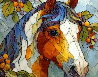 Glasmalerei-Pferd Portrait: Reiter DIY Wandkunst (Digital Download, 300 DPI PNGs)