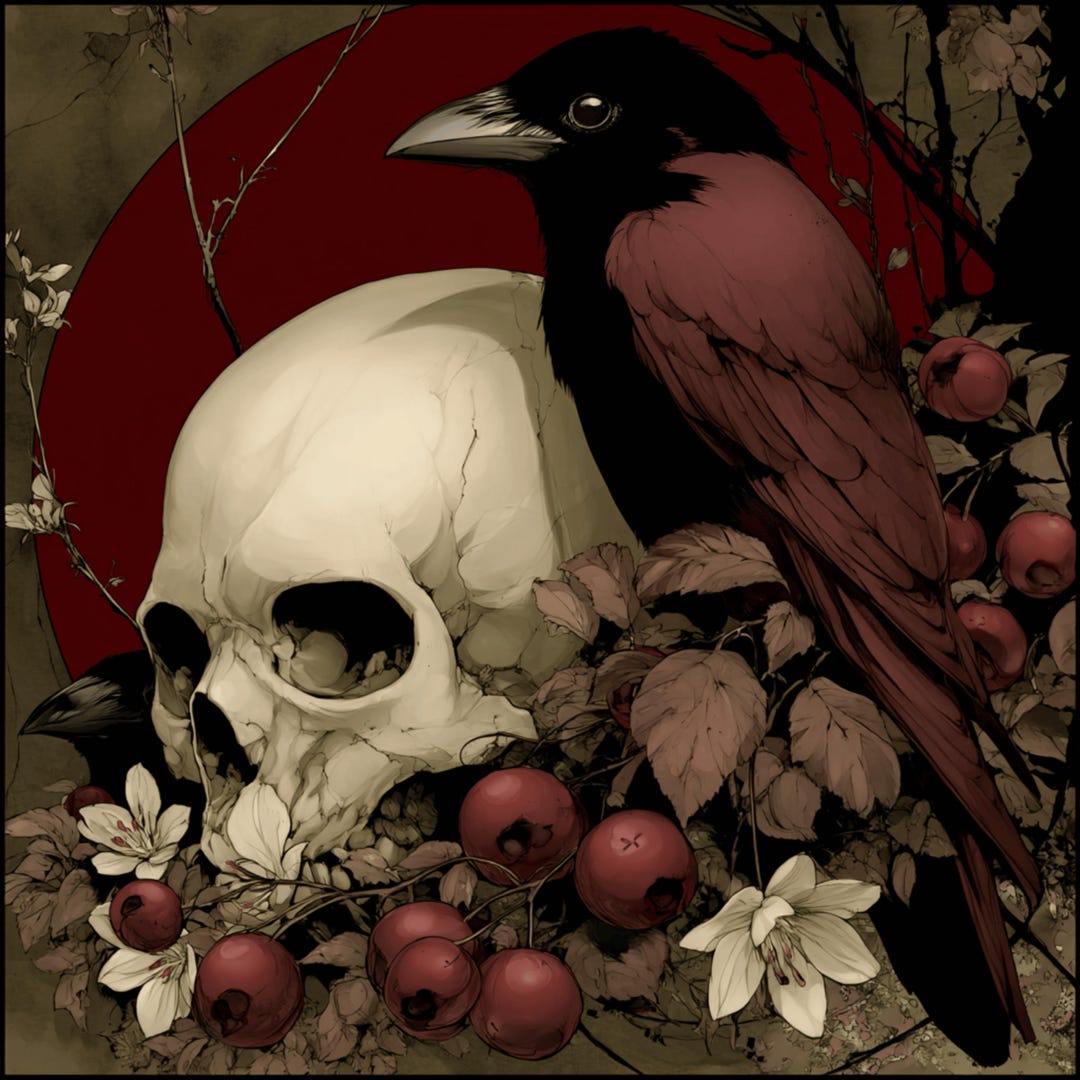 24 Gothic Raven and Skull Illustrations Digital Art Set, Dark Moonlit ...