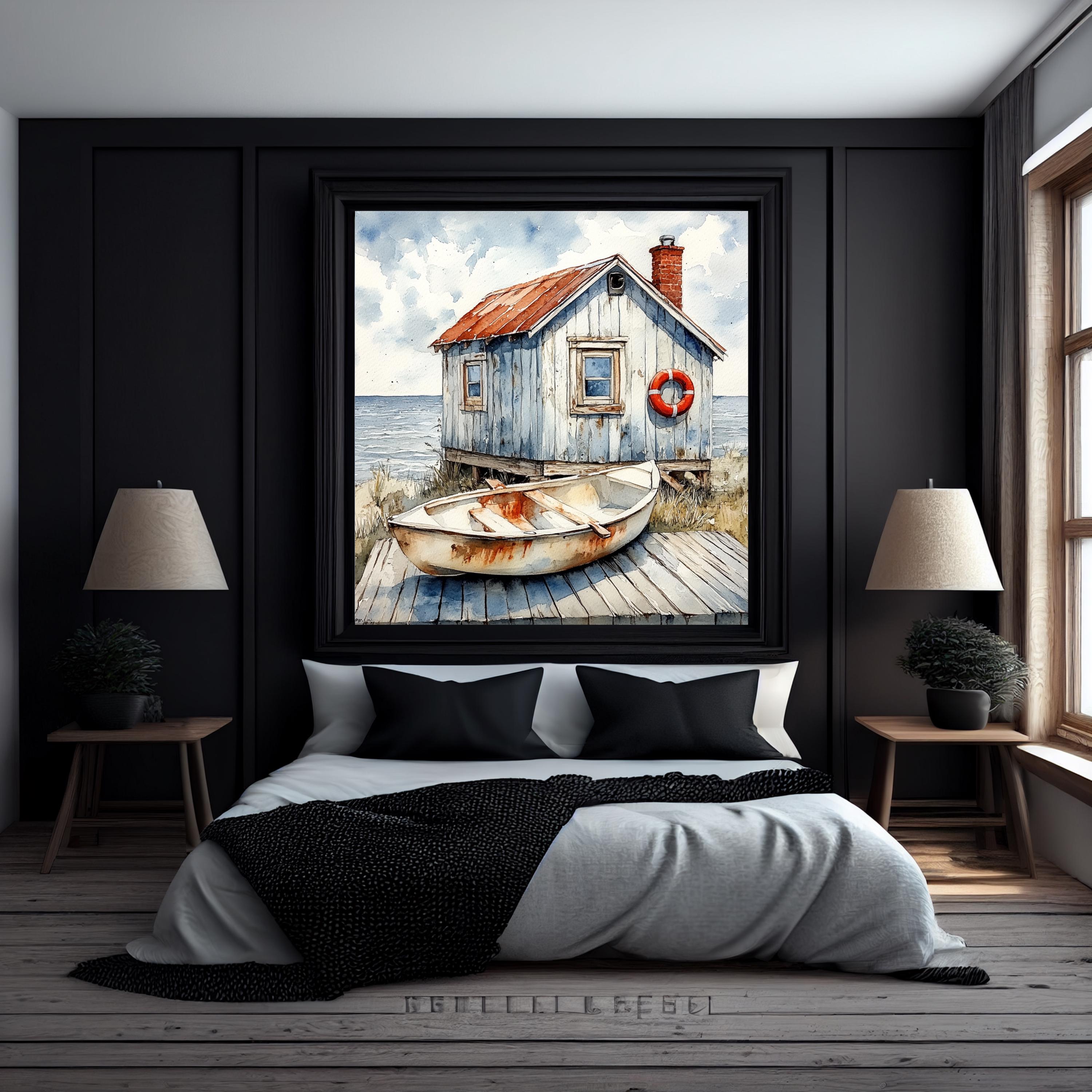 8 Rustic Coastal Cabin Poster, Nautical Beach House Art Print, Seaside ...