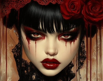 8 Vampire Girl Gothic Horror Digital Art, Halloween Square Artwork, Large Gothic Art, Spooky Home Decor, 8 Digital Images