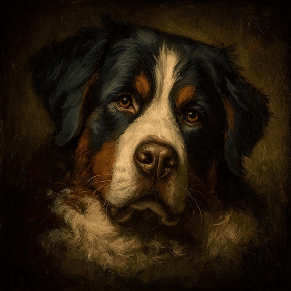 50 Bernese Mountain Dog Portraits, Rustic Pet Wall Art Set