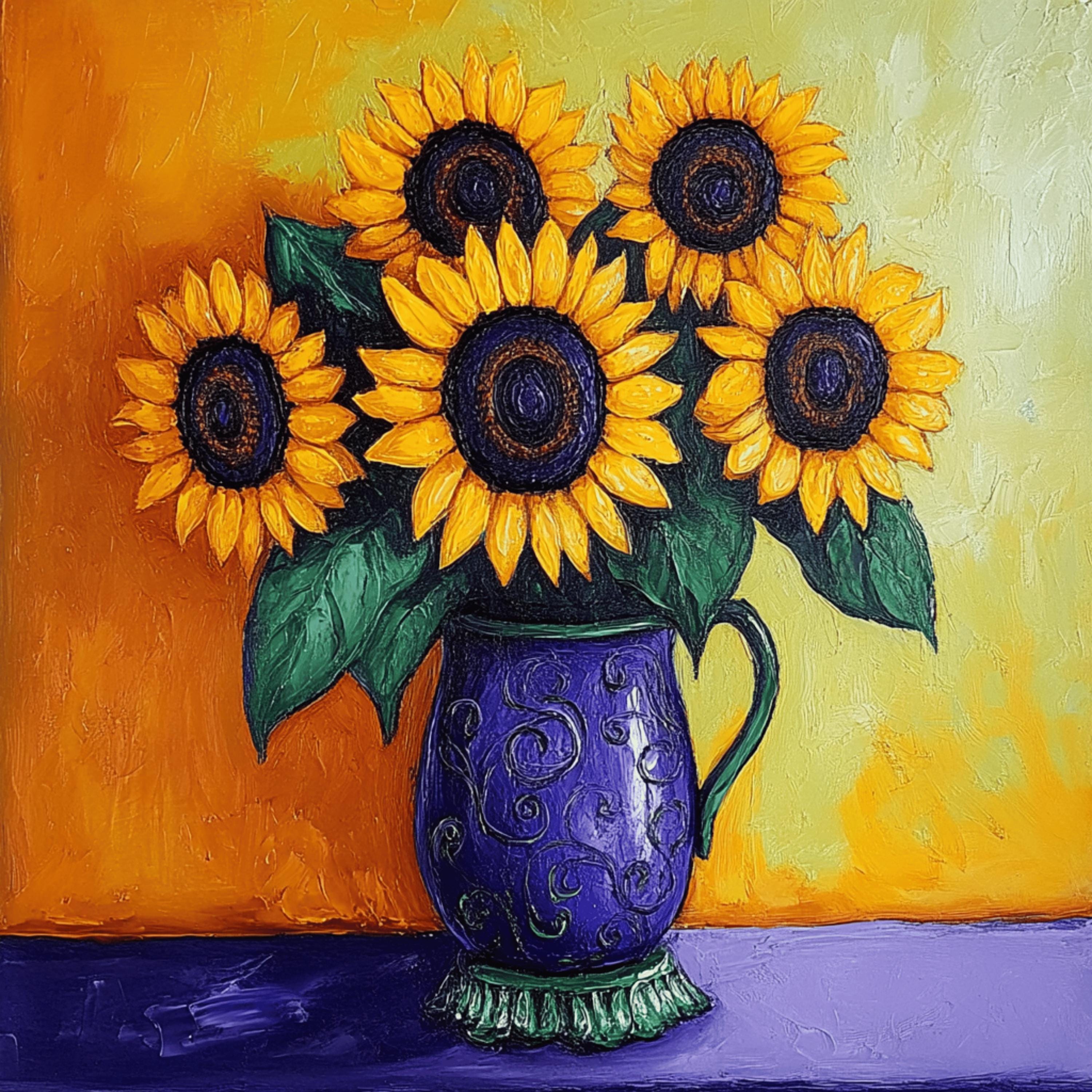 Sunflowers in Blue Vase - 20 Printable Digital Art Images for Bright ...