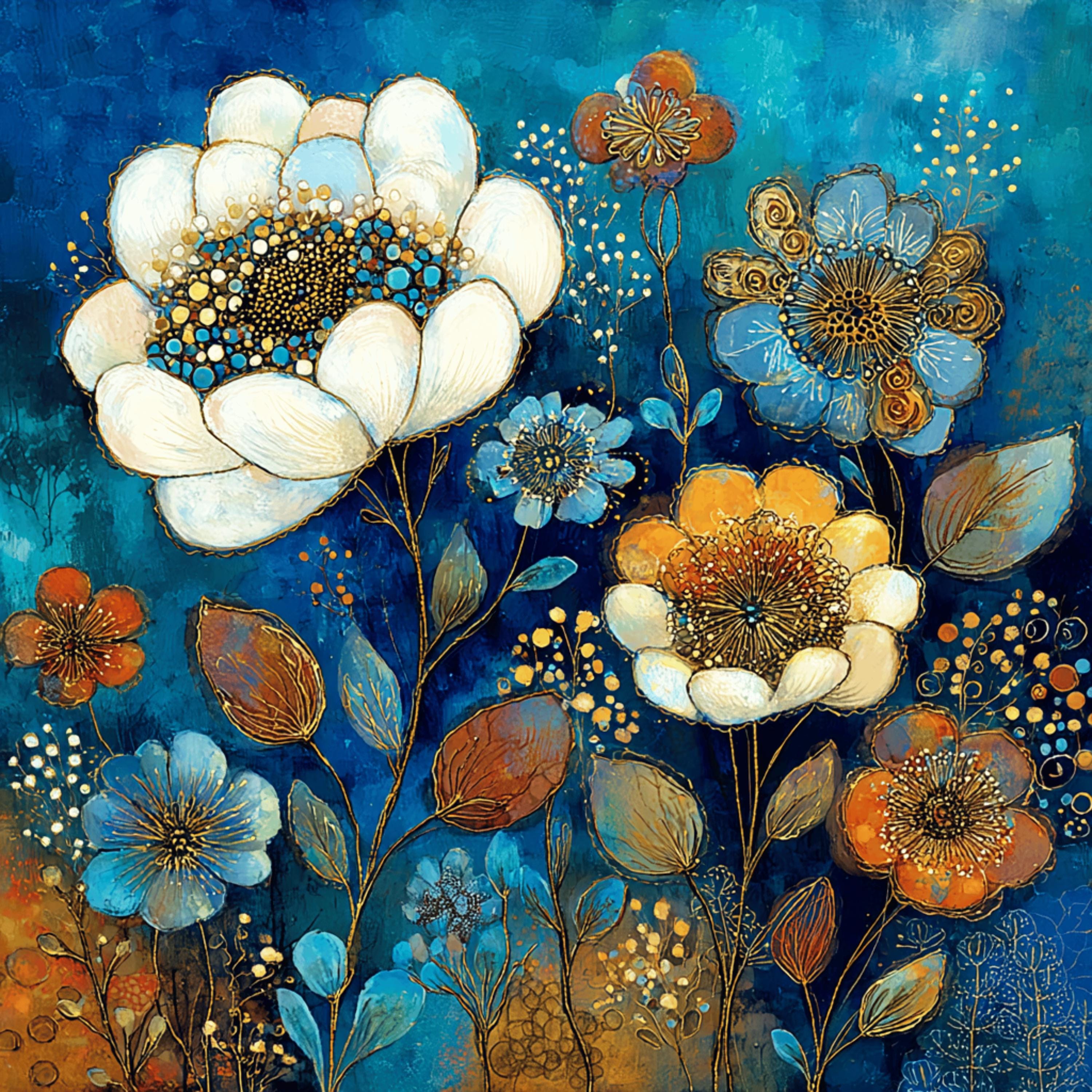 Lot De 3 Affiches Florales Bleues Sur Toile - Art Mural Abstrait Bohème, Sans Cadre, 40x50cm, Déco Salon Chambre