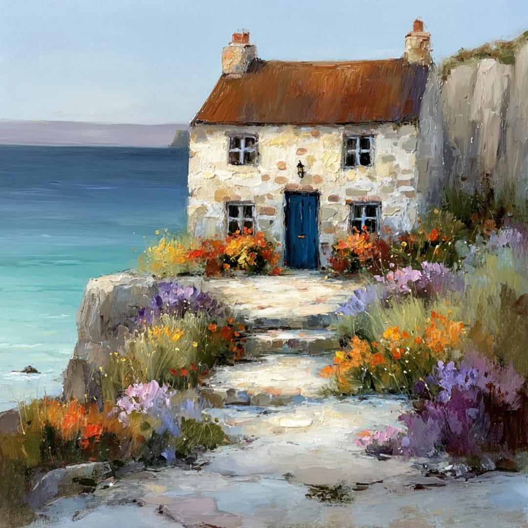 40 Coastal Cottage Art Set, Painterly Seaside Homes, Mediterranean ...