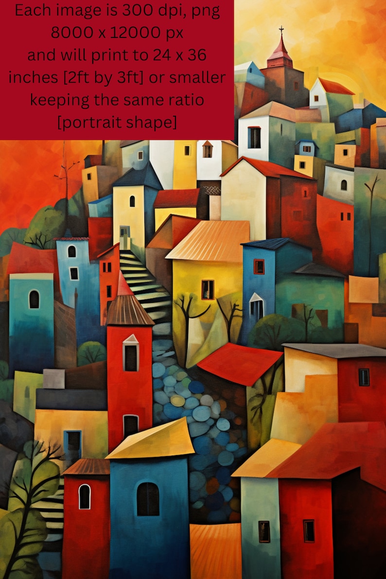 TEN Colorful Abstract Cityscapes, Digital Download, Geometric Houses ...