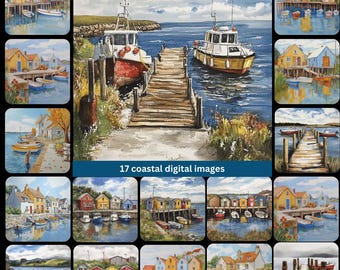 Coastal Wall Art - 17 Printable Digital Images of Boats, Docks, and Seaside Scenes for Home Decor and Gifts