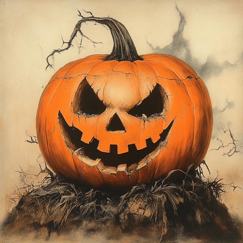 25 Spooky Halloween Pumpkin Poster Creepy Jack O Lantern Art Scary ...