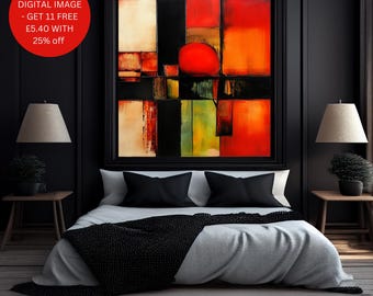 Abstract Digital Wall Art  Modern Red and Orange Geometric Print  Bold Home Decor  Instant Download  Bedroom and Living Room Art