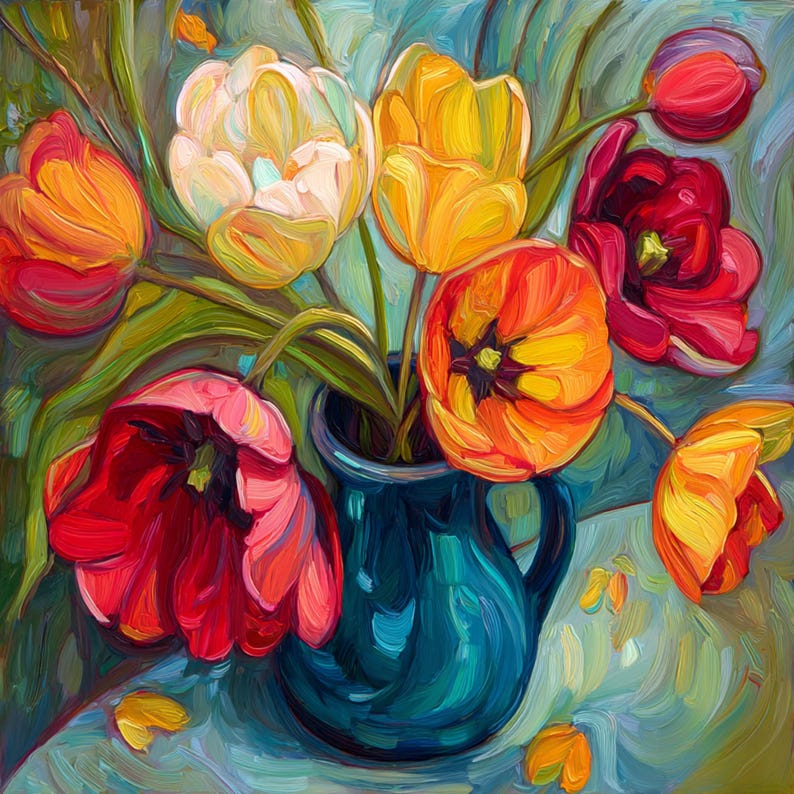 Floral Still Life Prints: Colorful Tulip Wall Art (digital Download, 14 ...