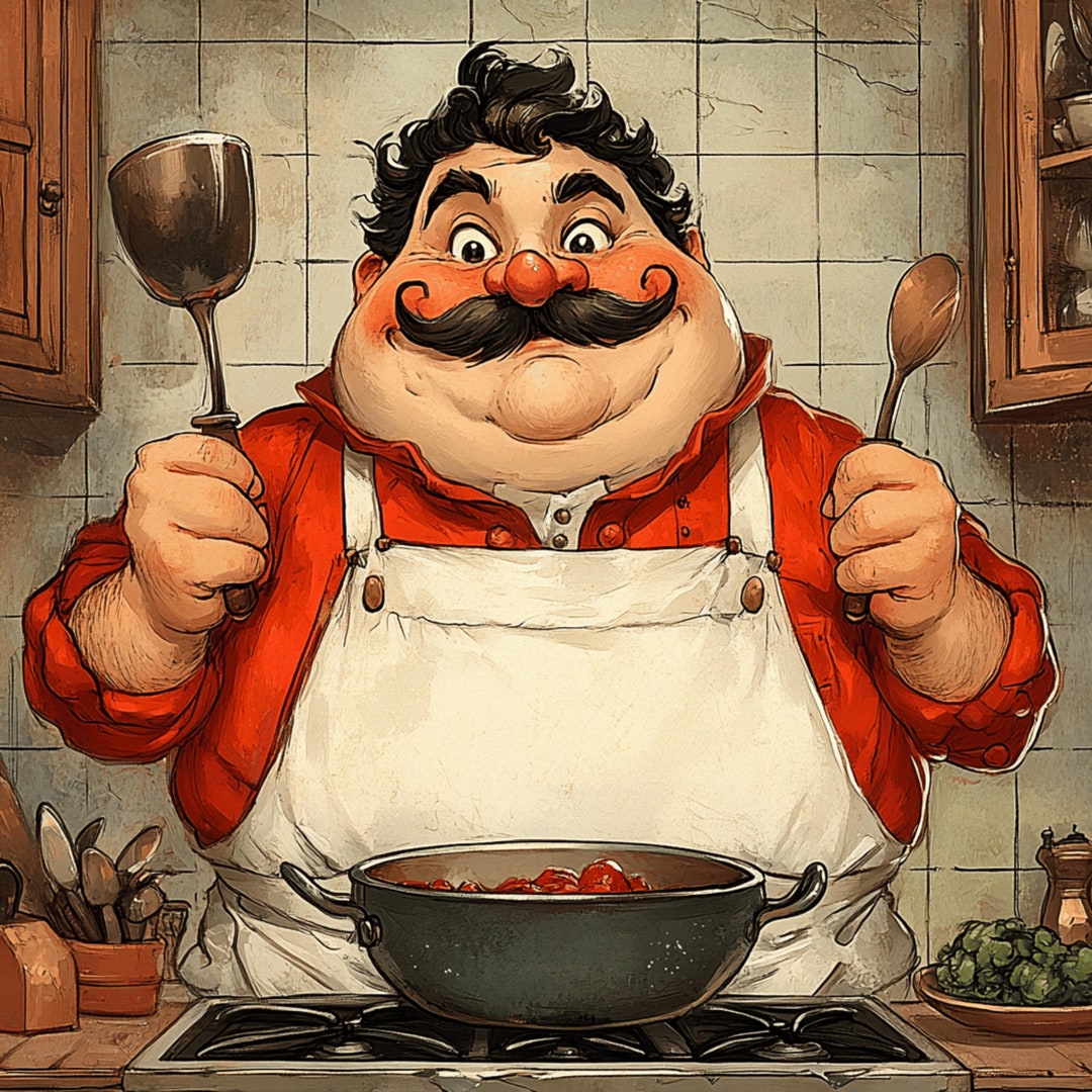 EIGHT Chef Illustrations Wall Art, Large Square Wall Art Decor, Digital ...