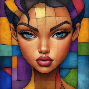 12 Colorful Cubist Abstract Portrait Poster, Modern Art Home Decor ...