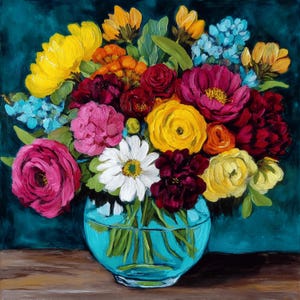 10 Colorful flower vase digital wall art for DIY home decorating, floral print bundle for crafters, perfect giftable flower art download