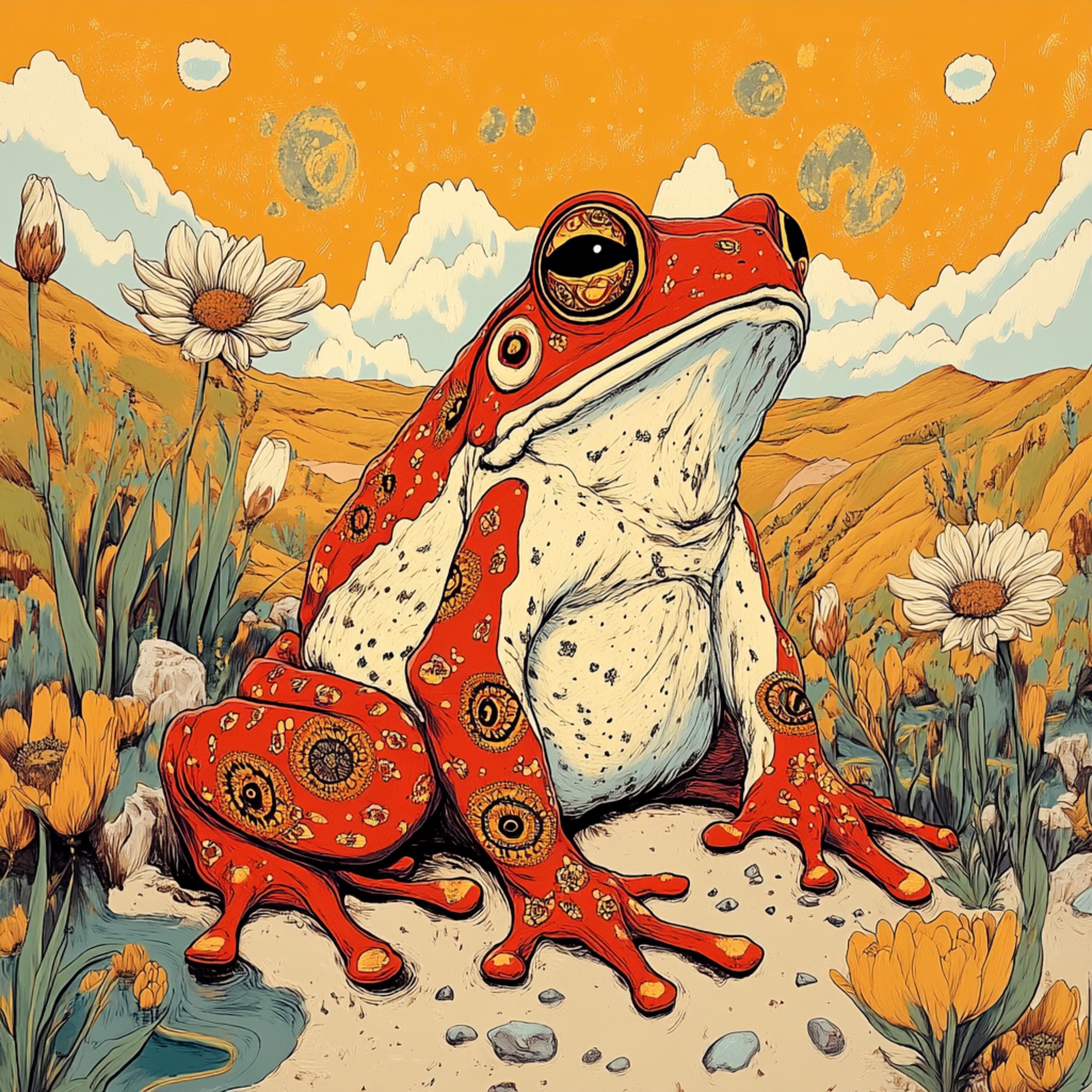 Large Square Frog Artwork, Orange Red Digital Frog Prints, 12 Digital ...